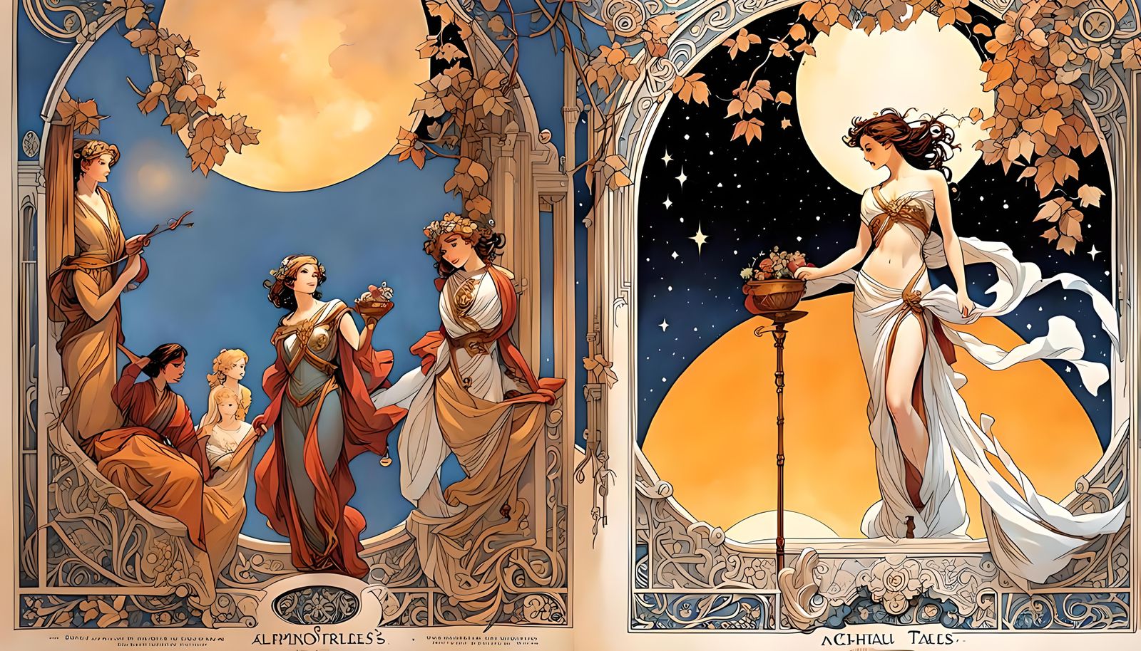 Muses Overseeing Sentient Life, Art Nouveau Illustration