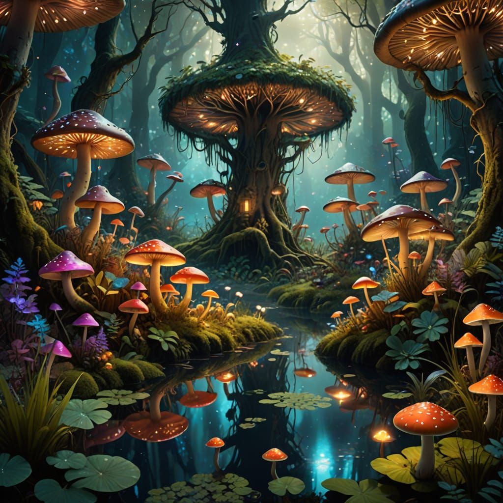 Enchanted Forest with Glowing Flora and Fairies