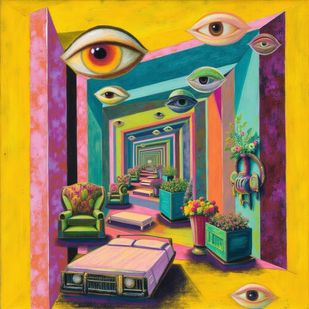 Surreal 3D Collage of Geometric Frames and Psyche Dreams