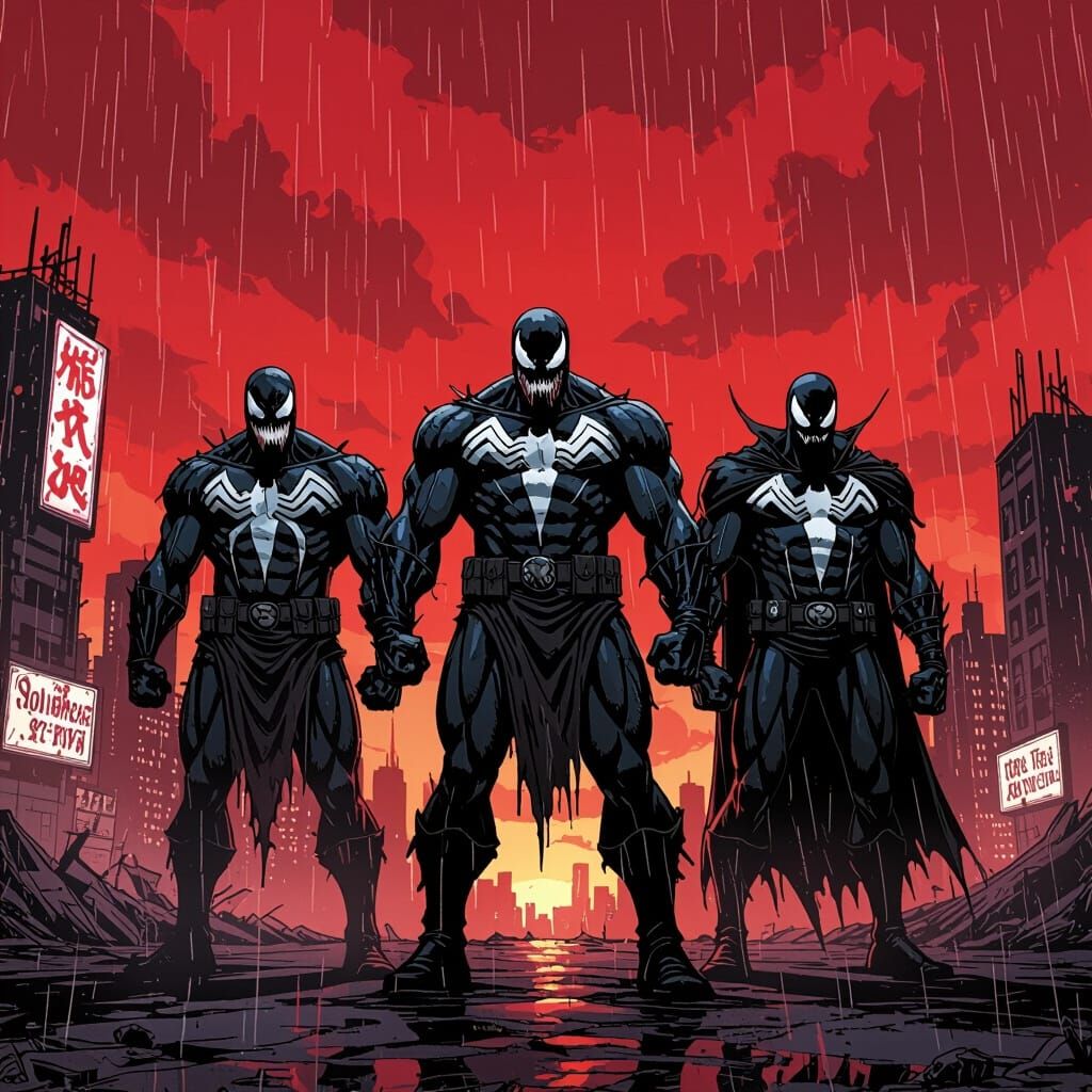 Doomsday, Venom, Spawn in Gritty Post-Apocalyptic City