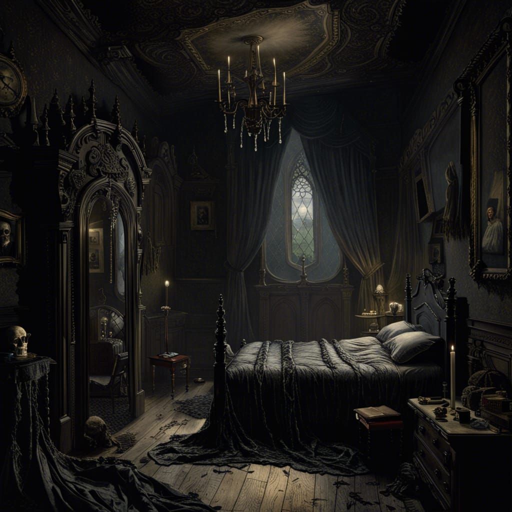 Eerie Gothic Bedroom in Horror Style