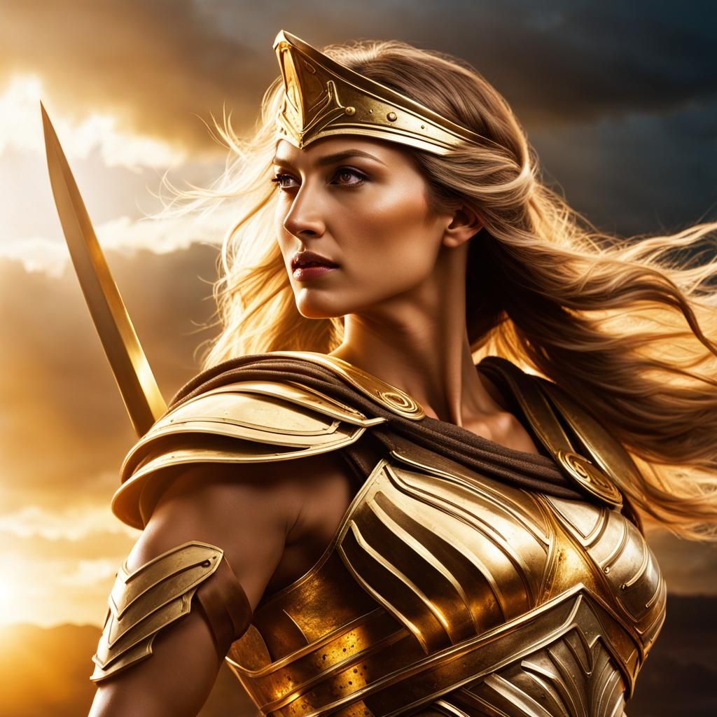 Greek Warrior Goddess Portrait on Battlefield