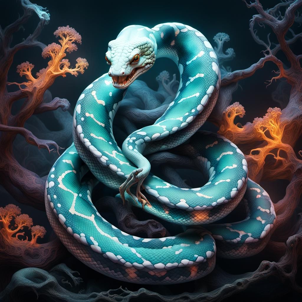 Chemiluminescent Albino Python X-Ray: Detailed Digital Paint...