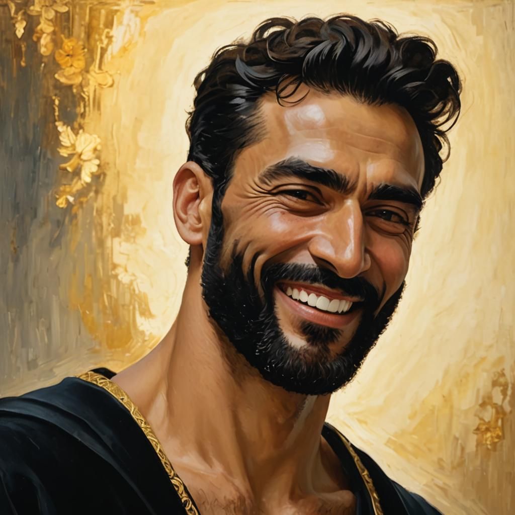 Laughing Man in Velvet Robe: Impressionist Impasto Painting