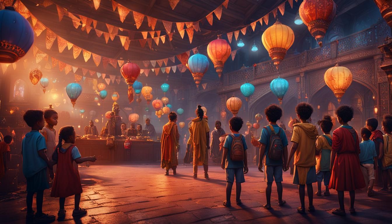 Multicultural Night with Children: Detailed Matte Painting