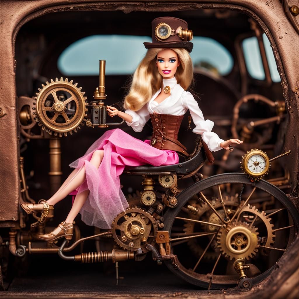 Steampunk Barbie and Ken in Vehicle