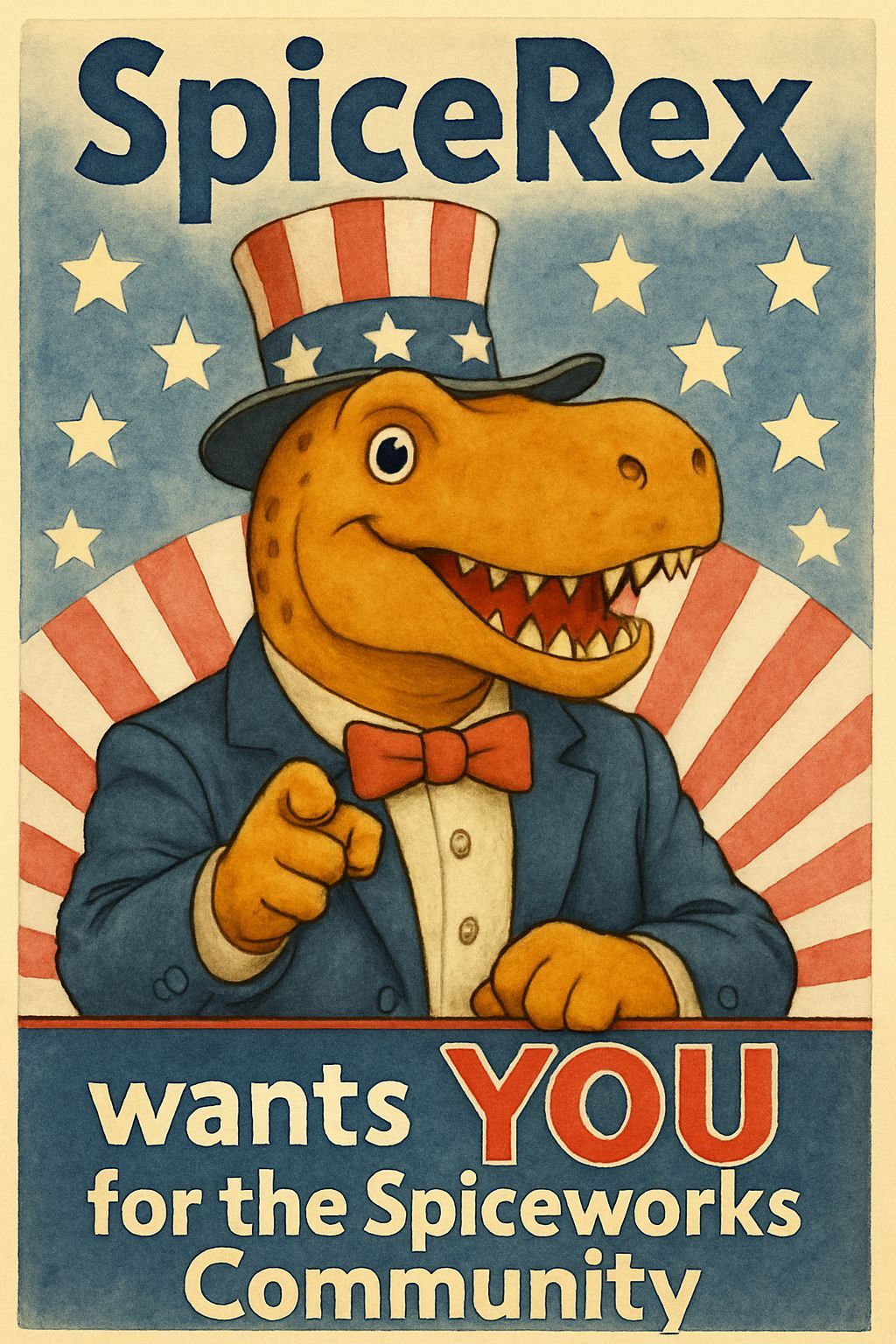 Patriotic T-Rex Poster for Spiceworks Community