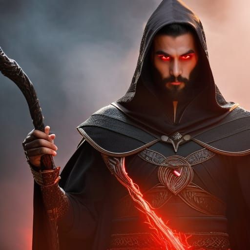 Dark Elf Wizard Warlock with Glowing Staff