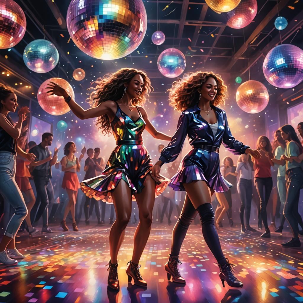 Women Dancing in a Gay Club, Watercolor Painting