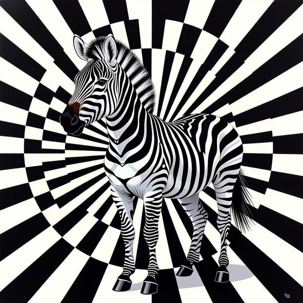 Zebra Optical Illusion in Op Art Style