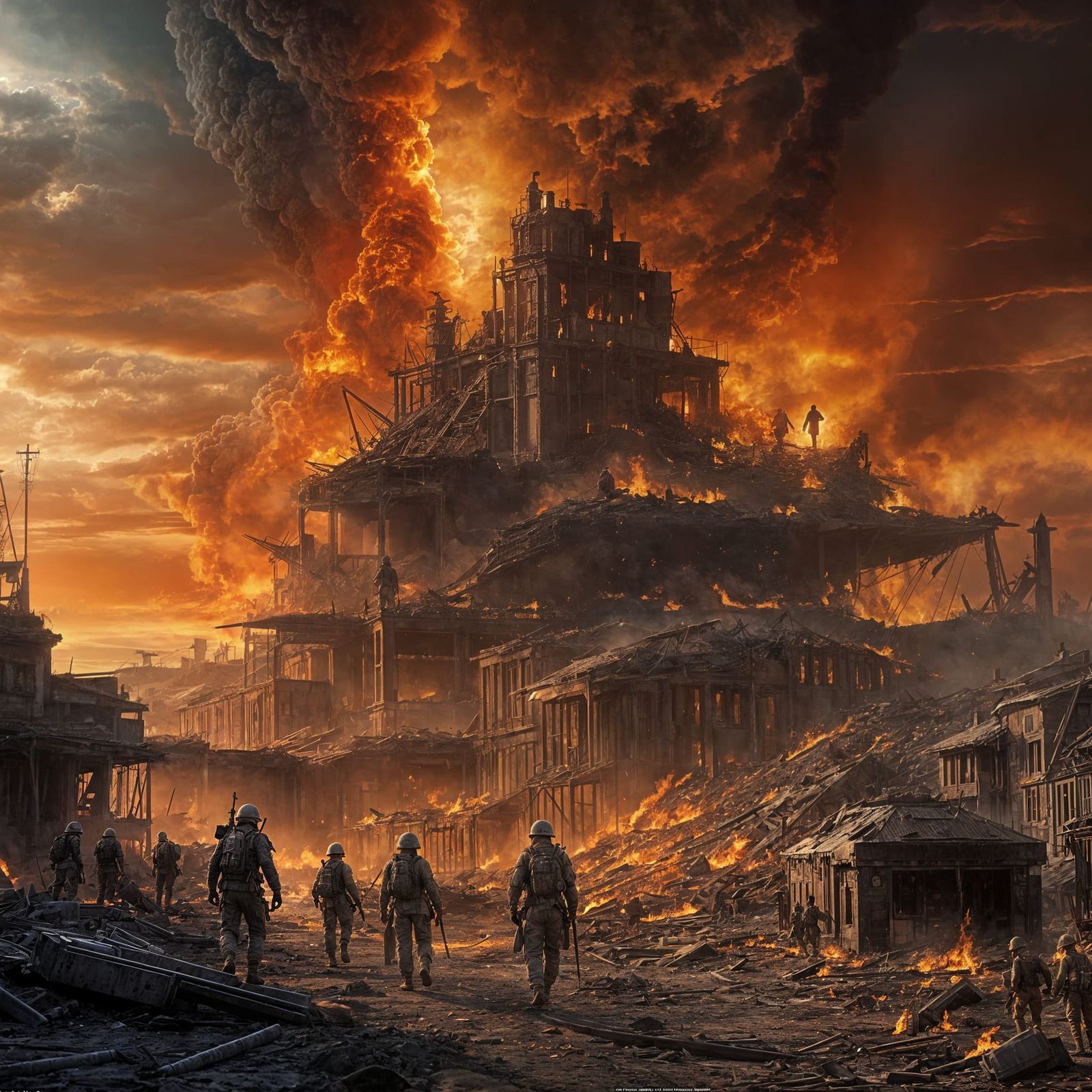 Biopunk Battlefield Emerges from Burning Town