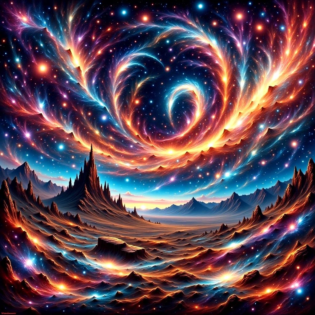 Abstract Cosmic Landscape with Swirling Nebulas