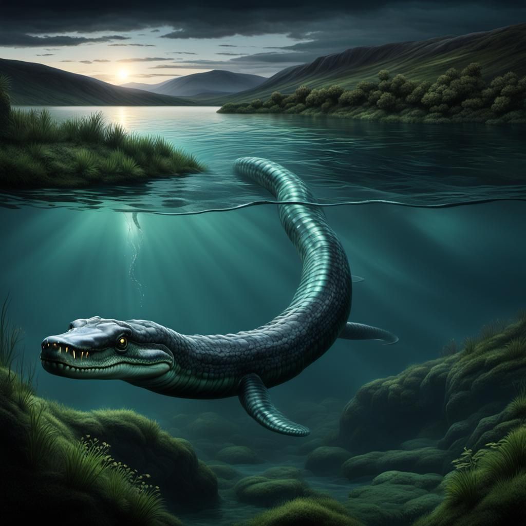 Hyperrealistic Loch Ness Monster in Irish Lake