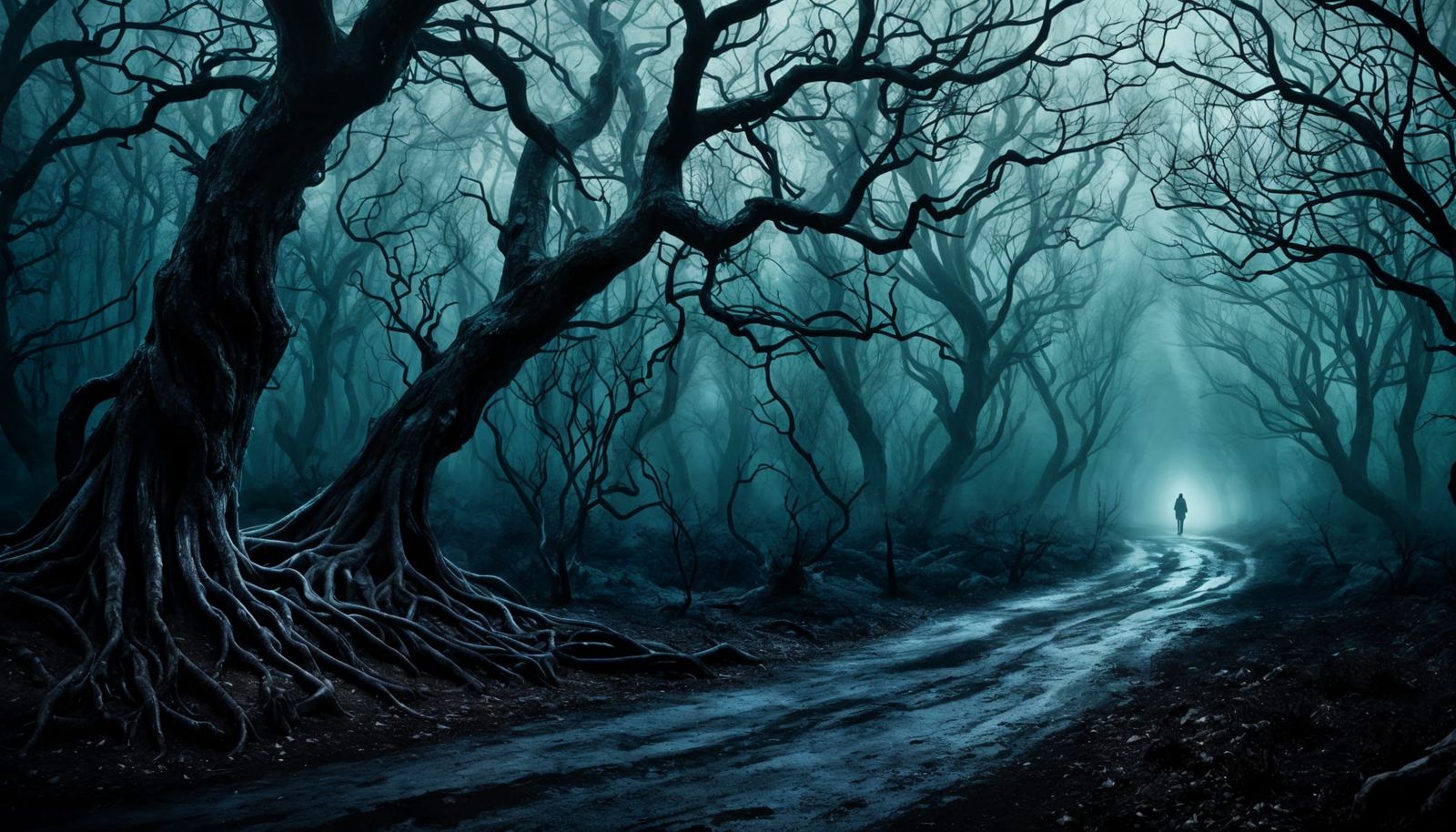 Mysterious Dark Fantasy Landscape Under Haunting Moonlight