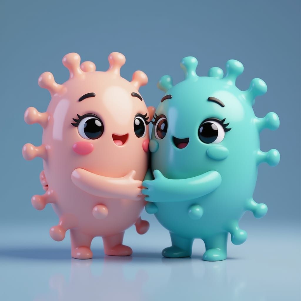 Cute Antibody Hugging with Heart, 3D Digital Art