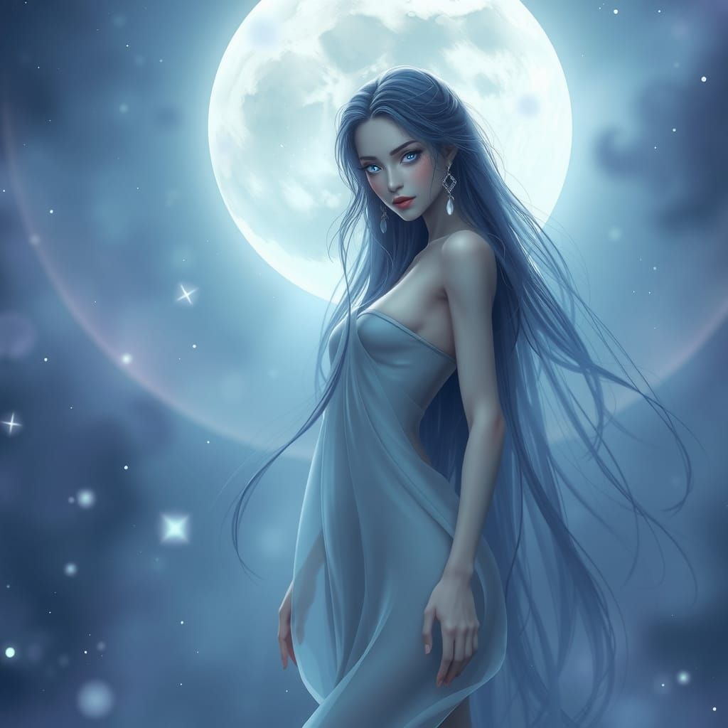 Dreamy Moon Goddess in Ethereal Mist
