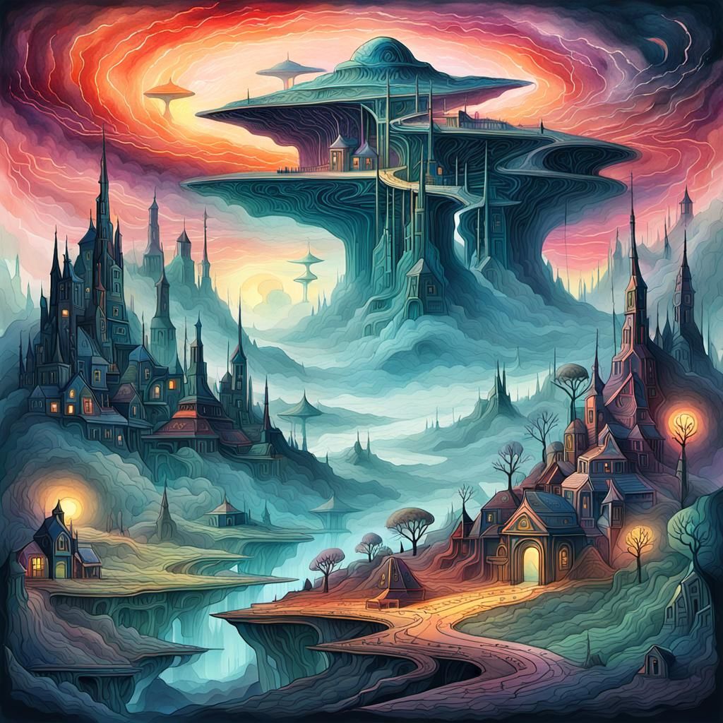 Extraterrestrial Landscape in Art Brut Style