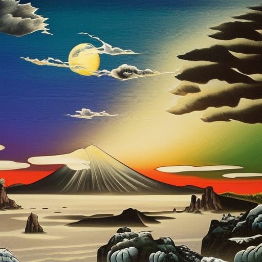 Abstract Expressionist Snow on Mount Fuji Painting