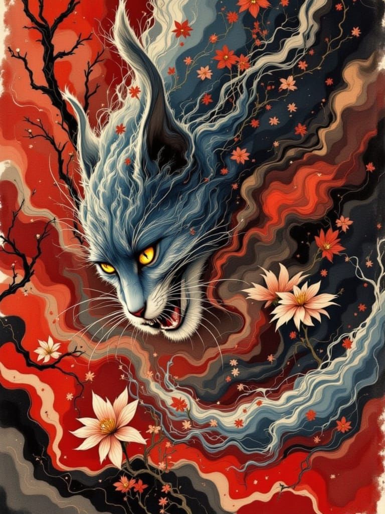 Death's Crimson Dance in Dark Romantic Art Nouveau