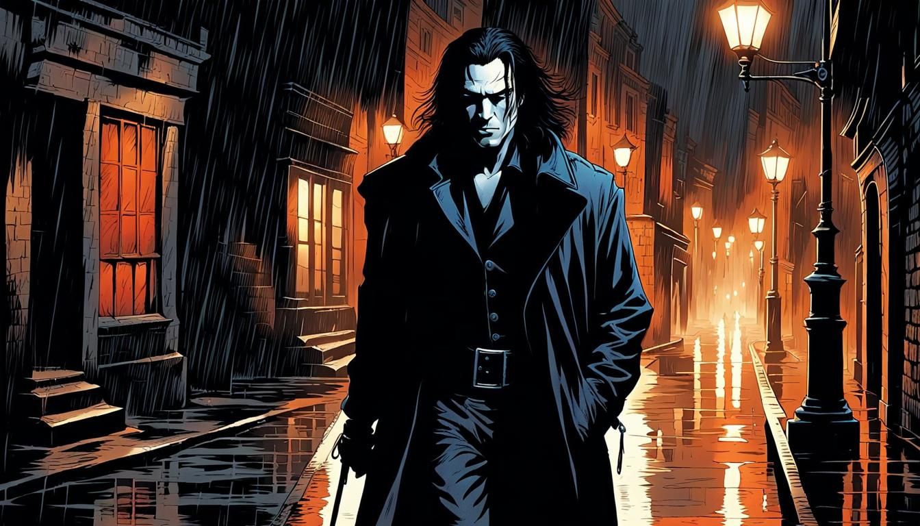Eric Draven in Rainy Alley: Gothic Noir Comic