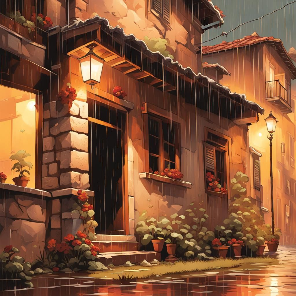 Cozy Rainy Day in Italy: Comic Book Style Art