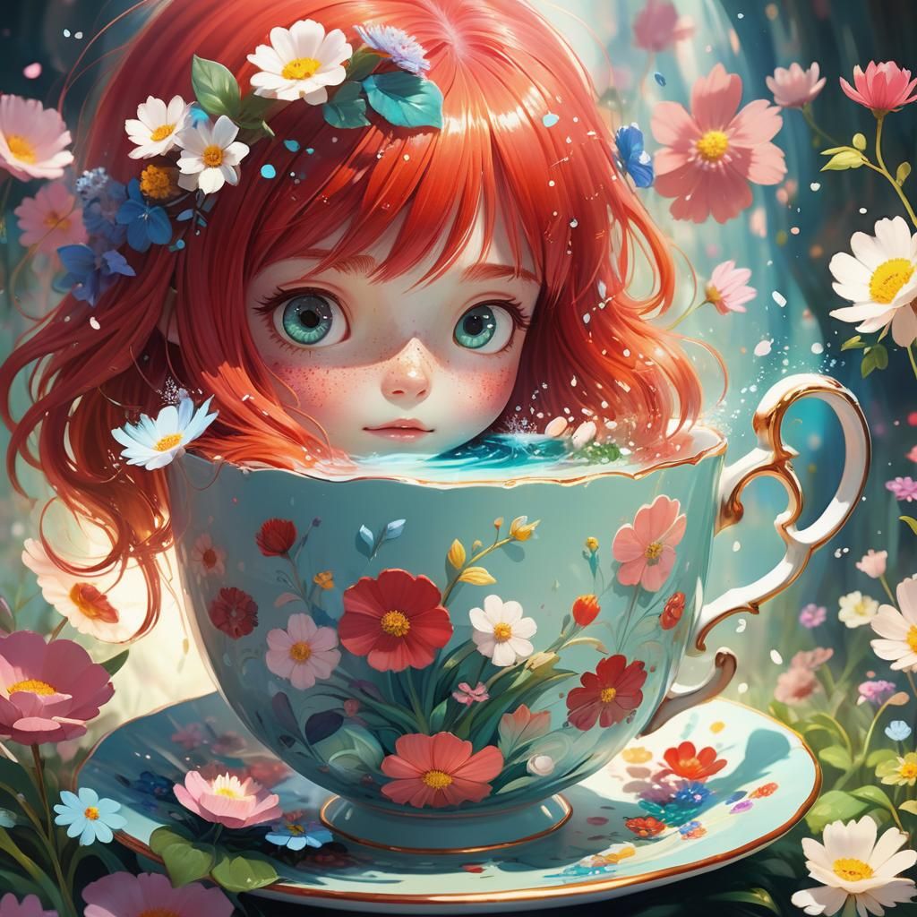 Girl in Teacup: Dreamy Digital Art