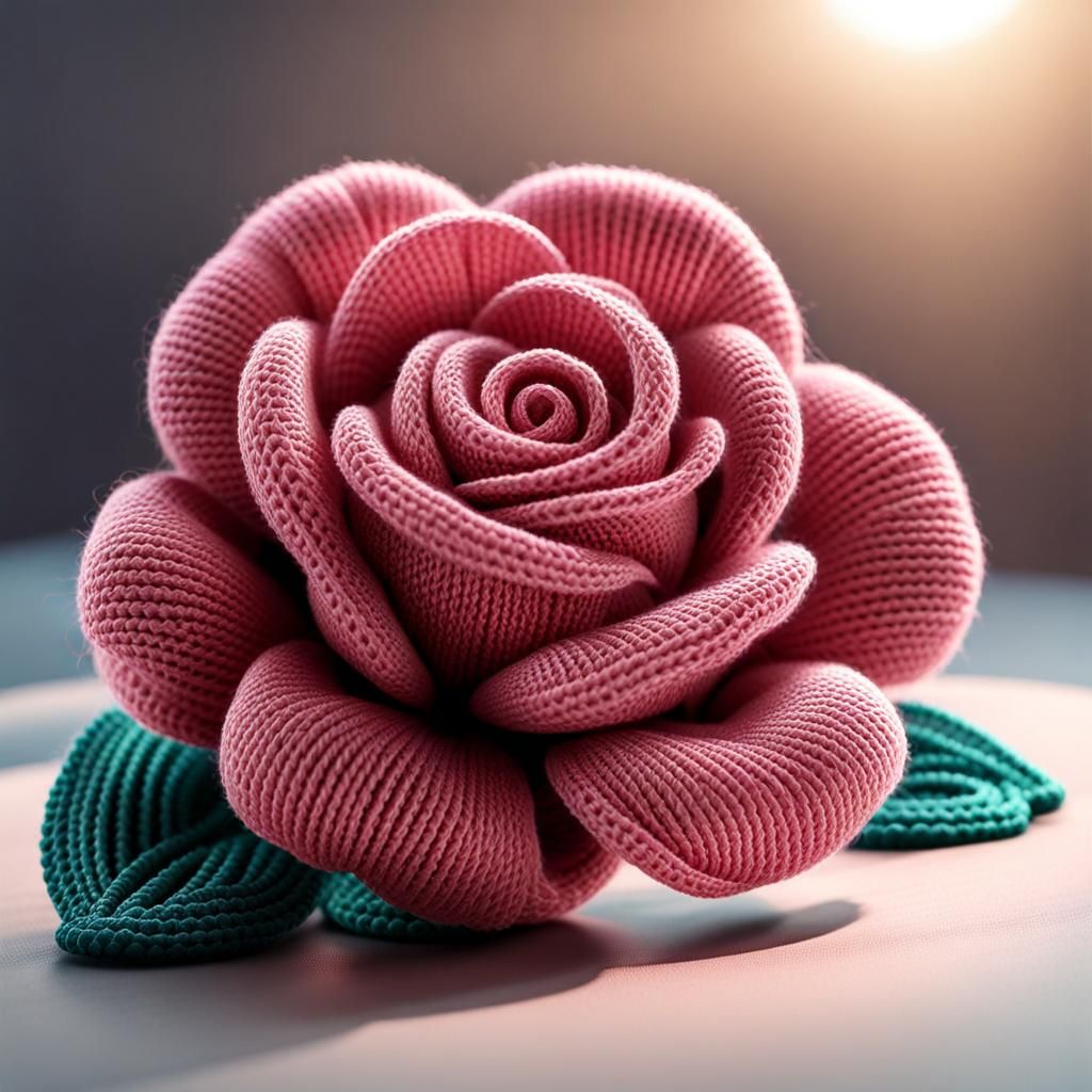Yarn Crochet Rose in Sunlight: 3D Render