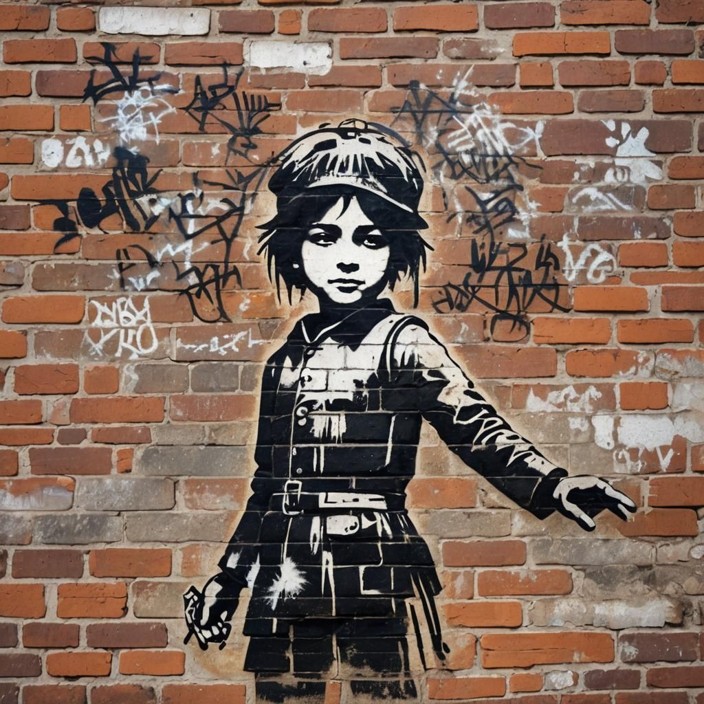 Stencil Graffiti Art on Brick Wall in HDR