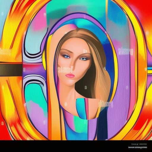 Blonde Woman and Mirror in Abstract Art Style
