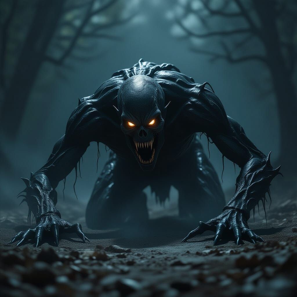 Terrifying Decaying Monster Crawling in Dark Night