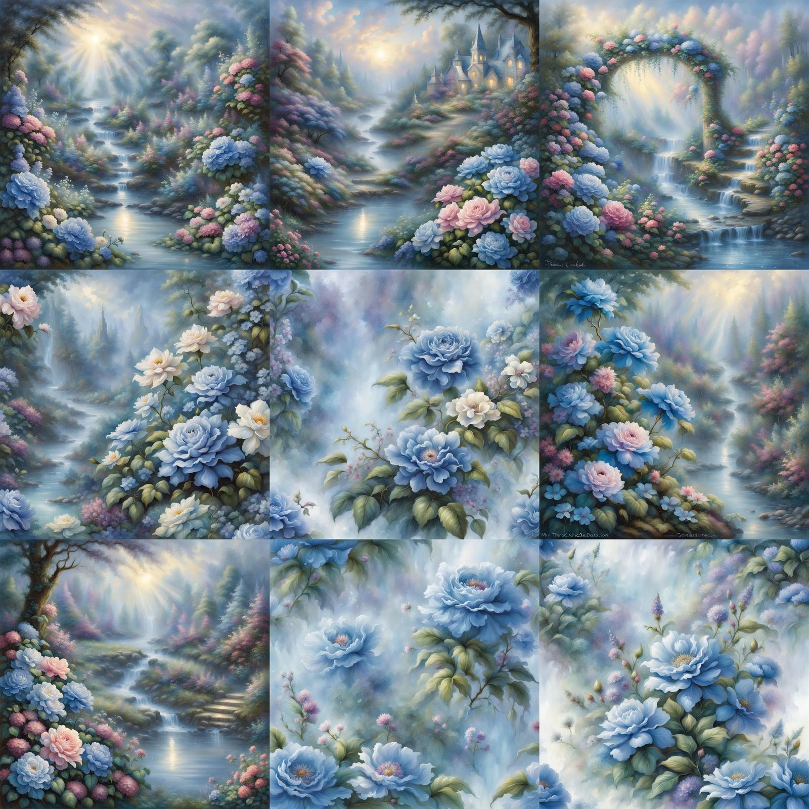 Ethereal Blue Floral Clipart in Fantasy Style