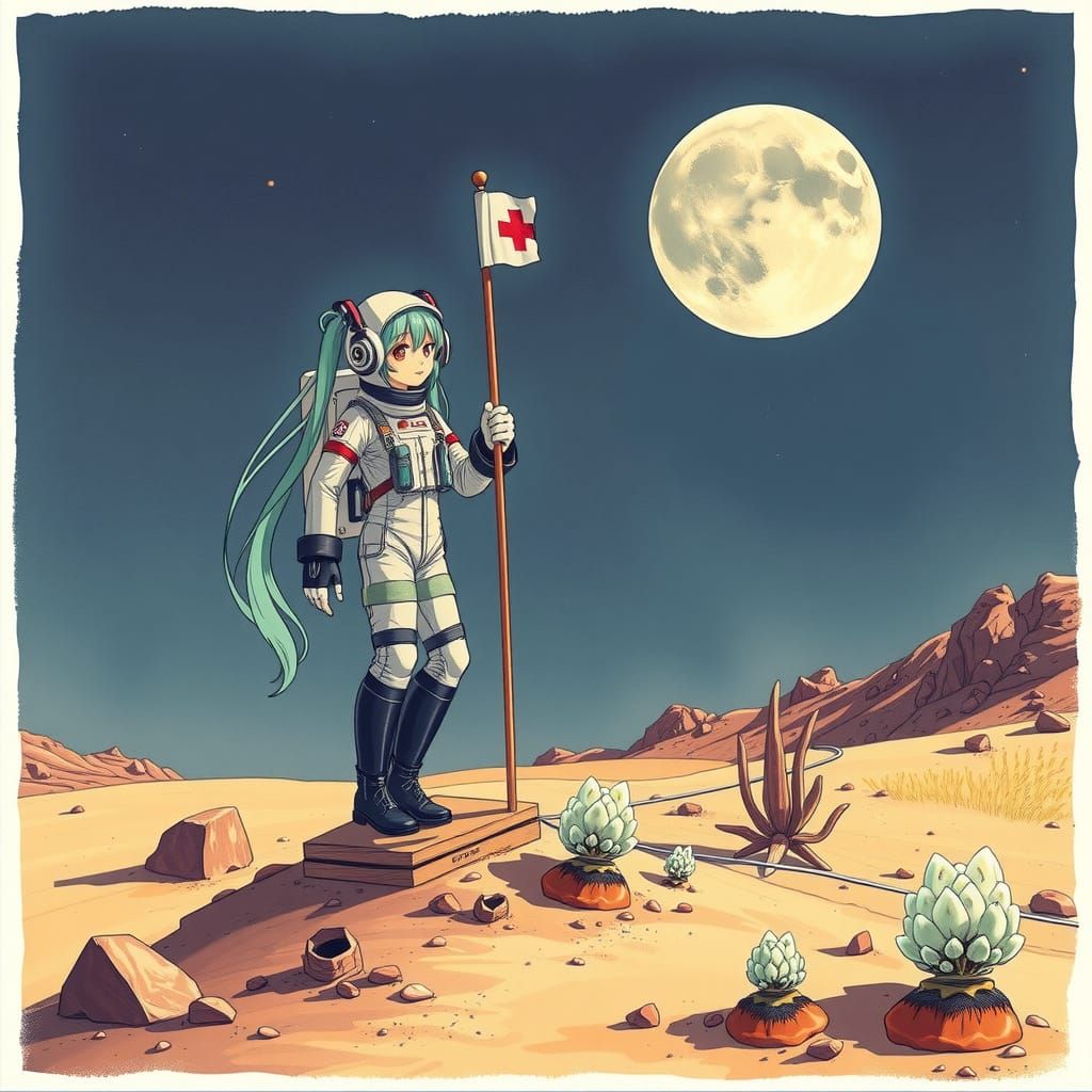 Hatsune Miku as Retro-Futuristic Astronaut