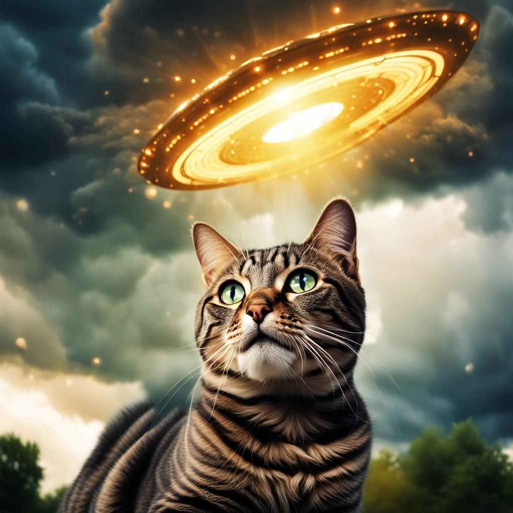 Surprised Cat Photobombs UFO Invasion in HDR