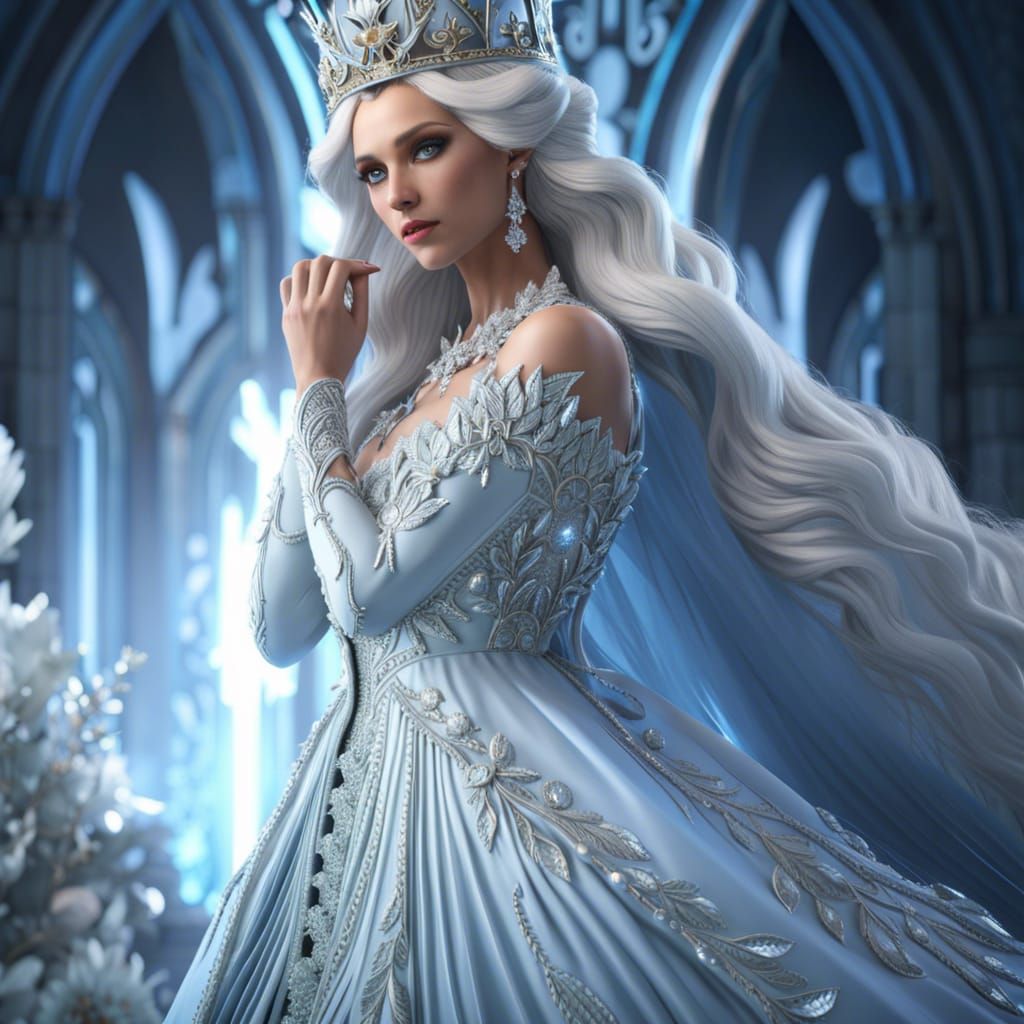 Detailed Ice Queen with Crown Rendered in Unreal Engine