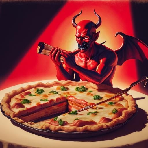 Surreal Devil's Ham Pie Dance in Oil Painting