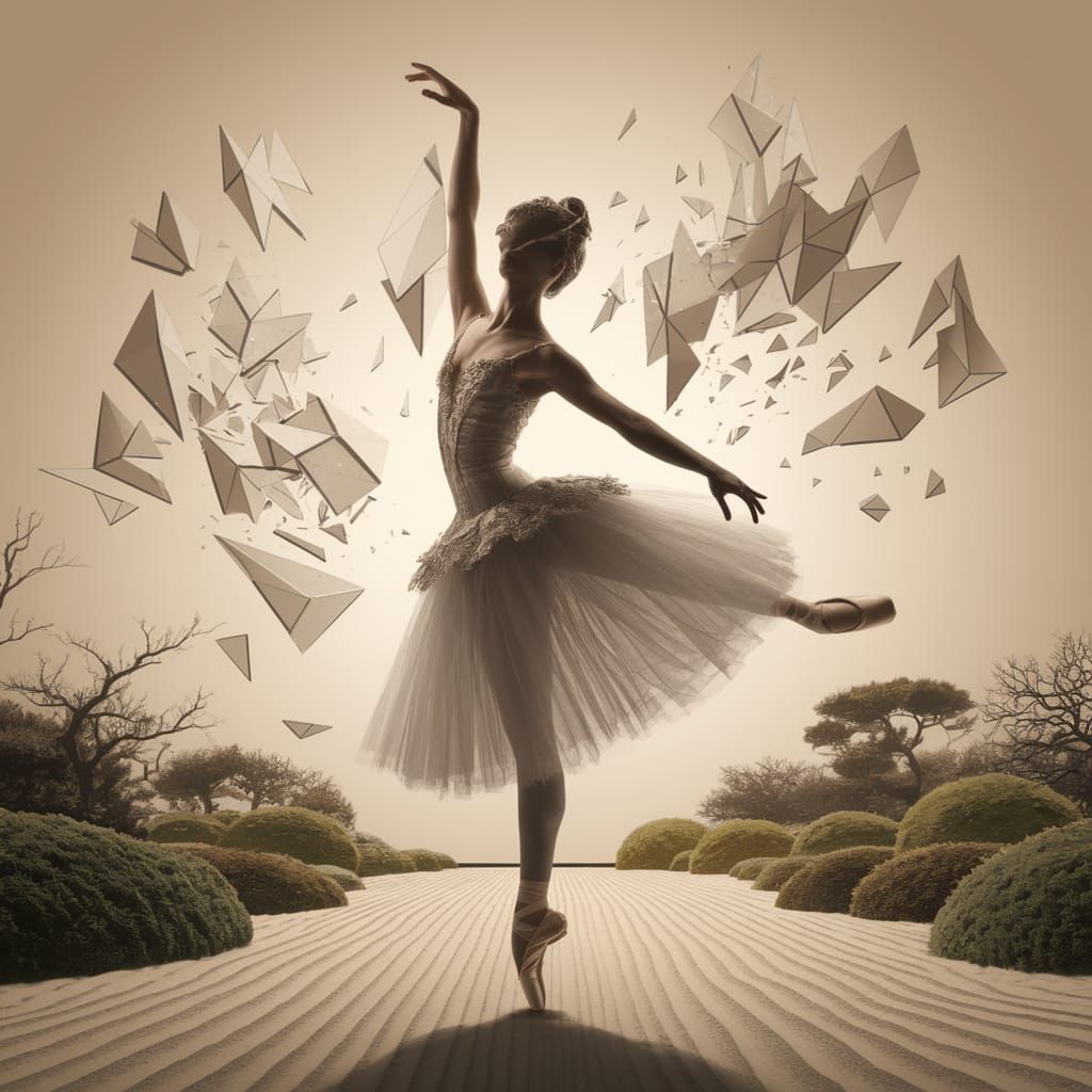 Ballerina in Soft Light, Whimsical Geometry and Serene Zen G...