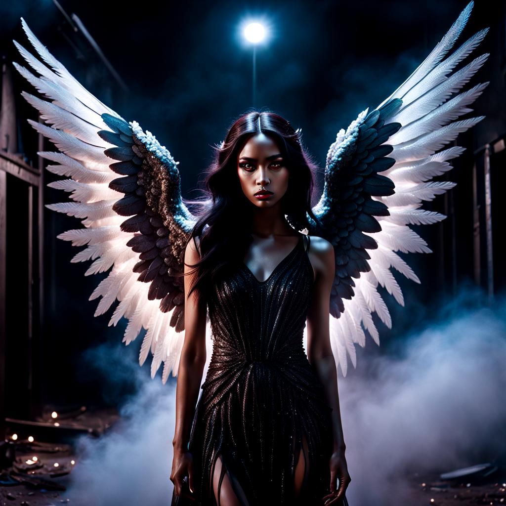 Fallen Angel with Glittering Wings in Hyperrealism