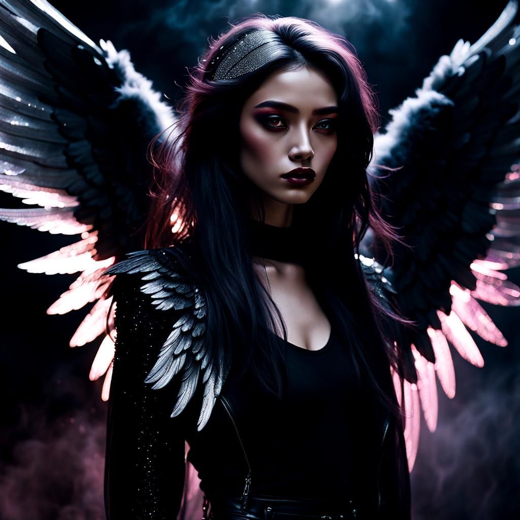 Dark Fallen Angel with Glittering Wings