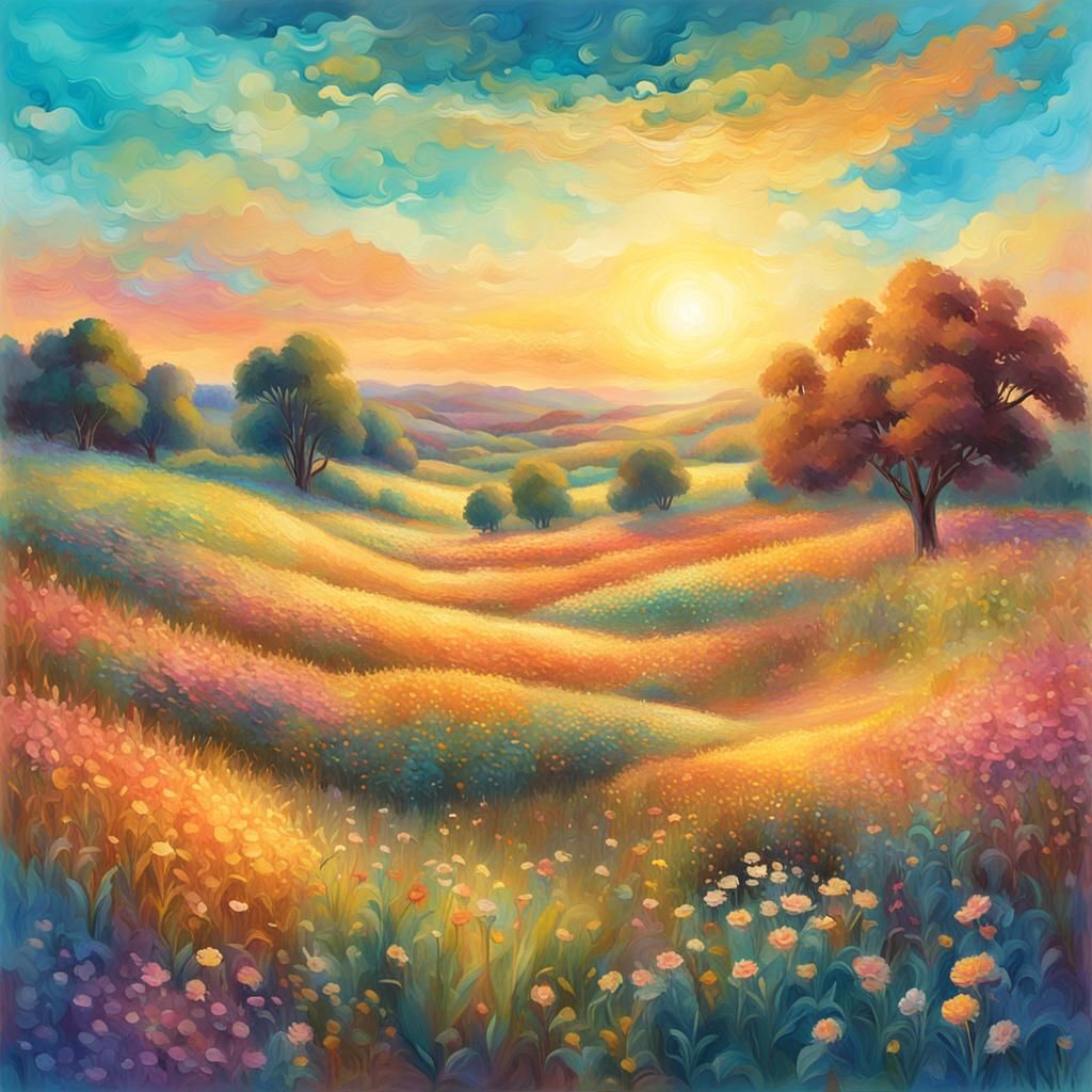 Sun-Kissed Impressionist Meadows in 8K Resolution