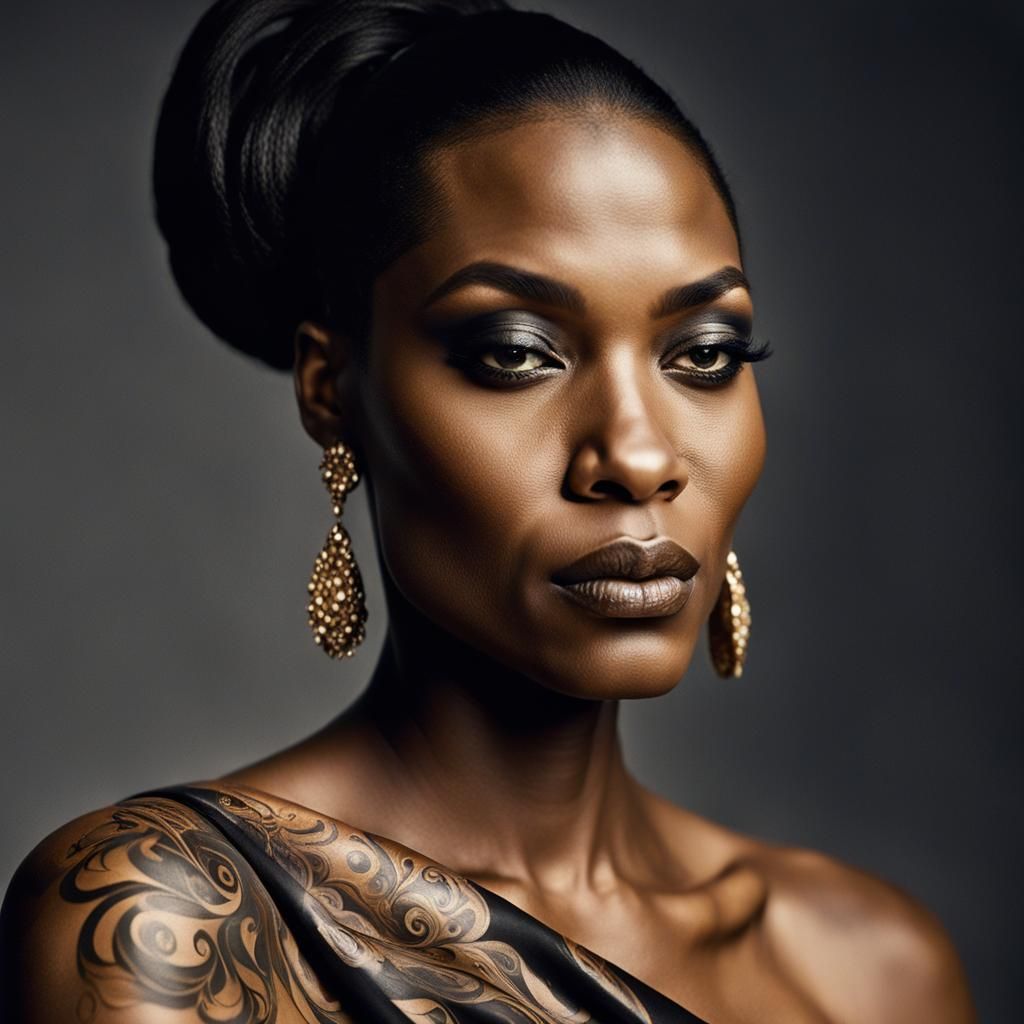 High-Fashion Portrait of Woman with Shoulder Tattoo