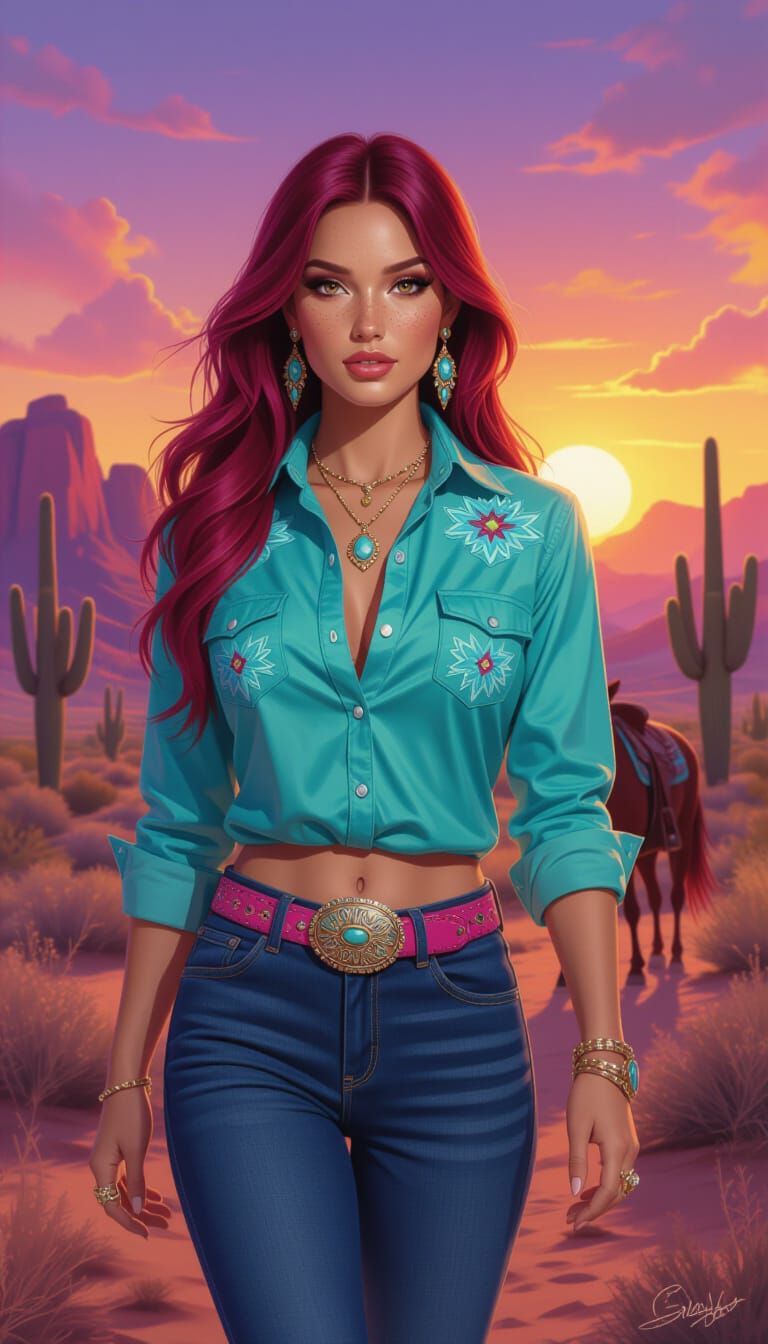 Beautiful Cowgirl in Arizona Desert Landscape