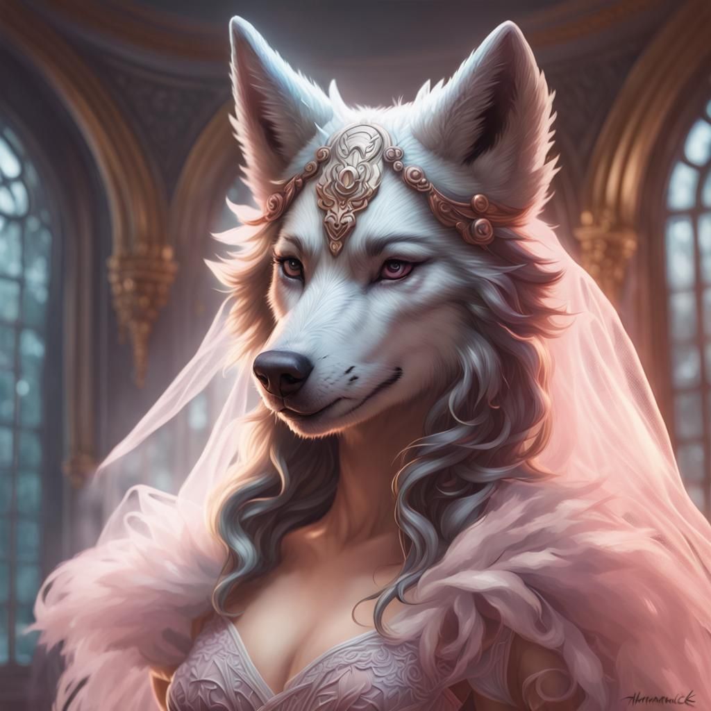 Menacing Anthro Wolf in Tulle Dress