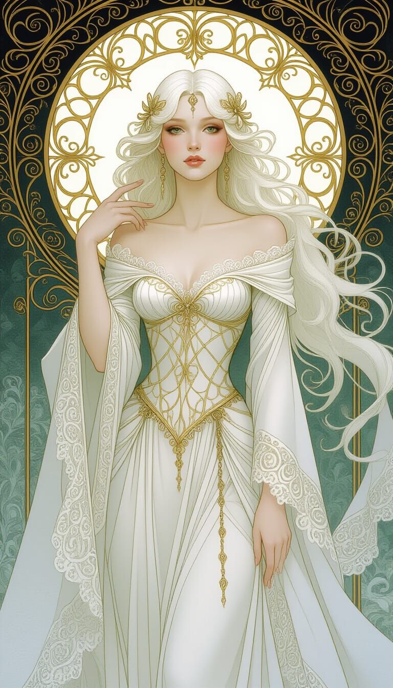 Goddess with Lace Skin in Dreamlike Setting