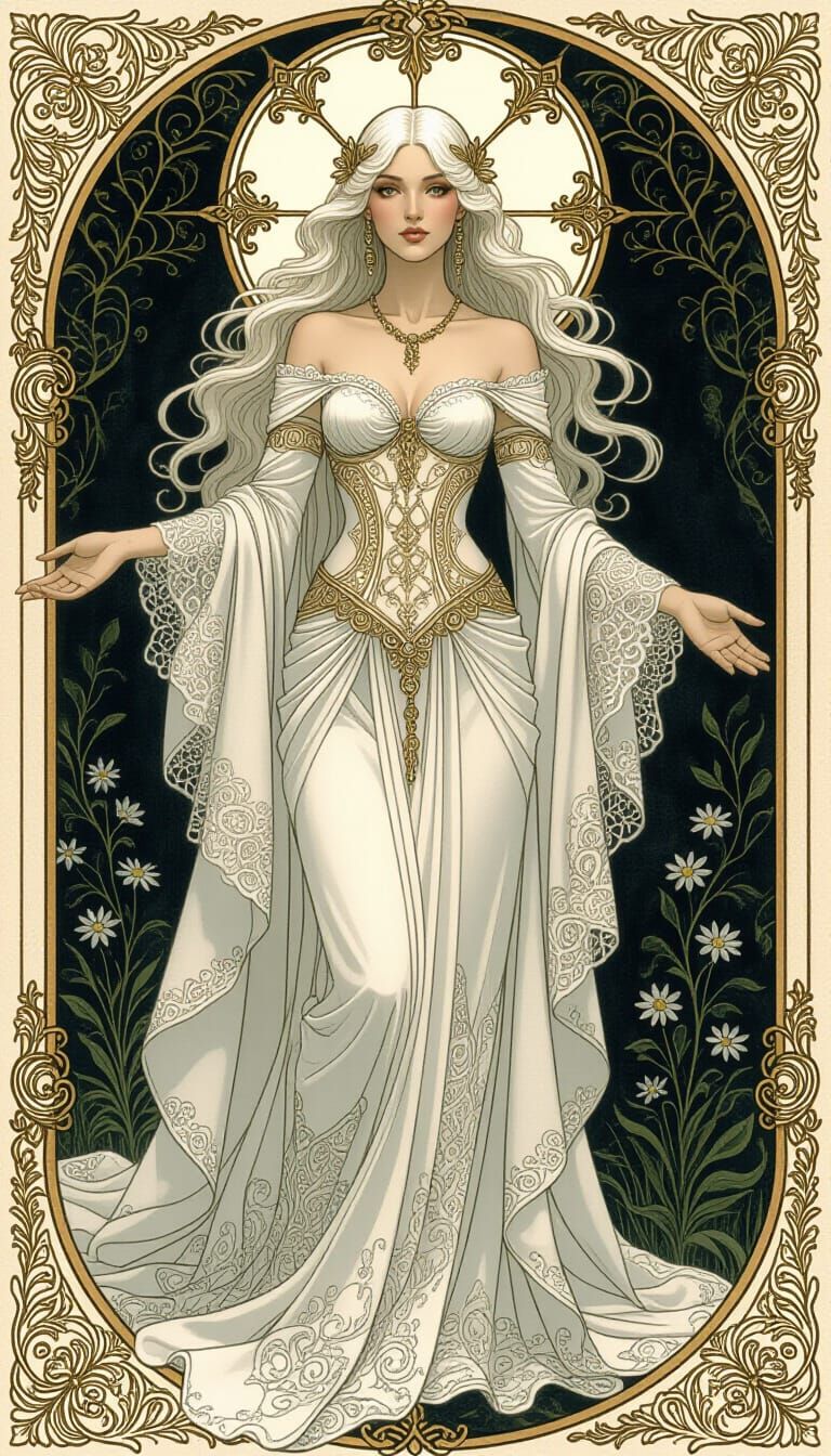 Goddess with Lace Skin in Whimsical Setting