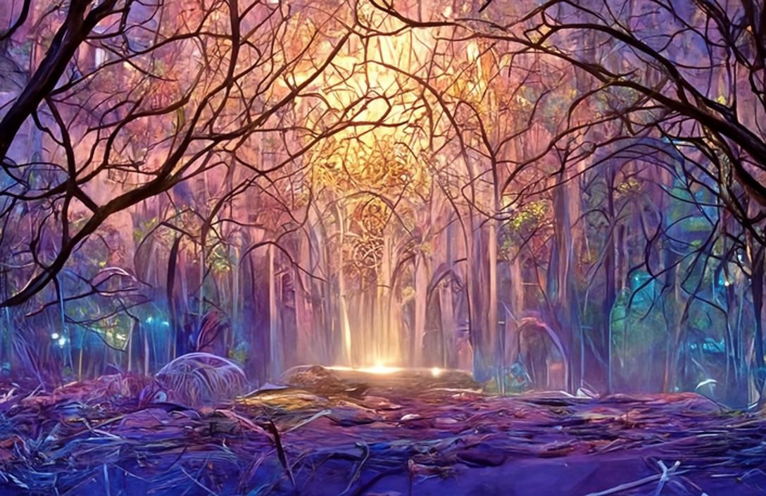 Stained Glass Forest Tarot Card Illustration