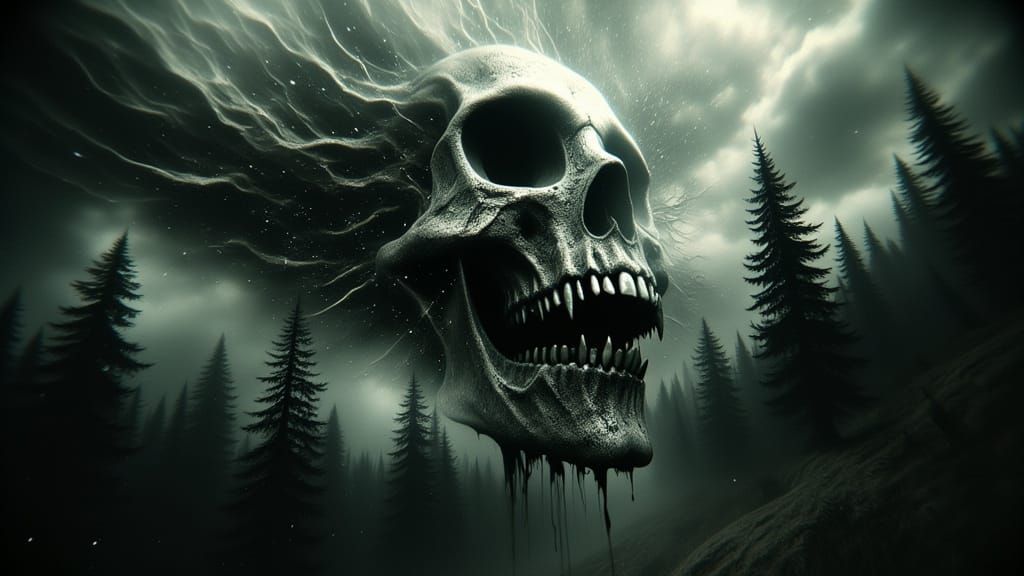 Surreal Gothic Skull in Haunted Forest
