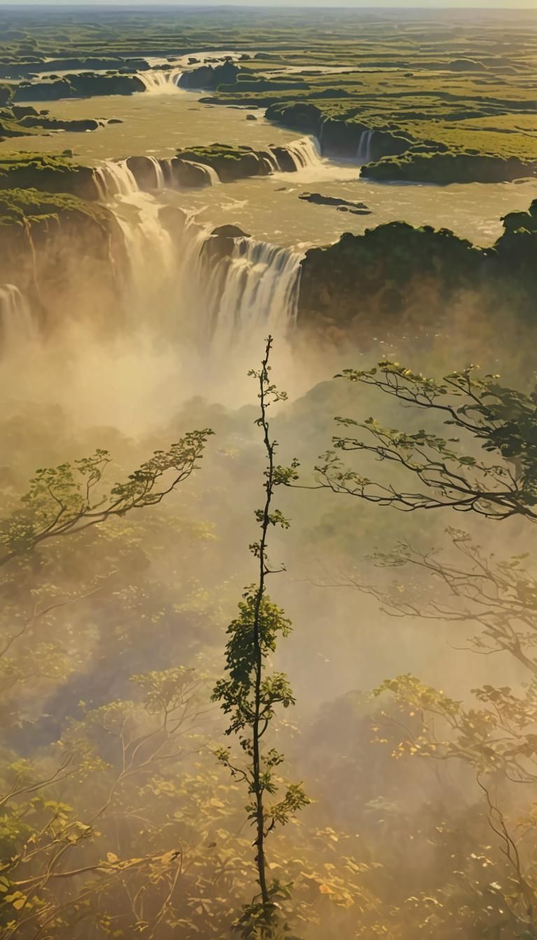 Vibrant Jungle Waterfall in Impressionist Style