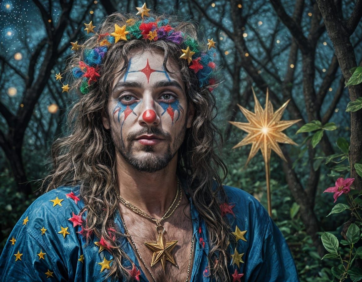 Surreal Djinn Jesus Clown with Stars