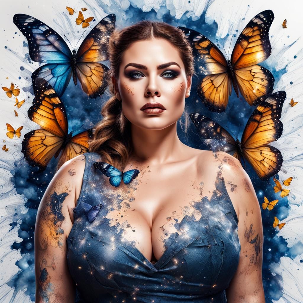 Ink Splatter Portrait of Woman with Butterflies