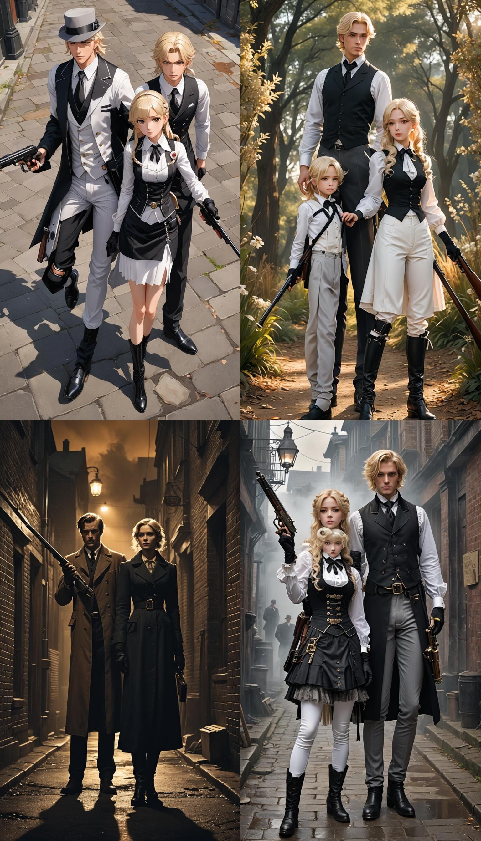 1880s Couple with Shotgun in Anime Style